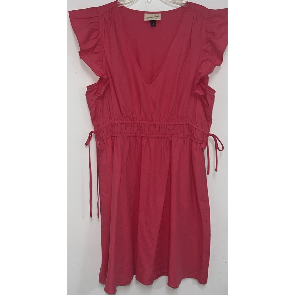 Women A-line Dress Short Pink Ruffle Sleeve V-Neck Size M Universal Thread Brand